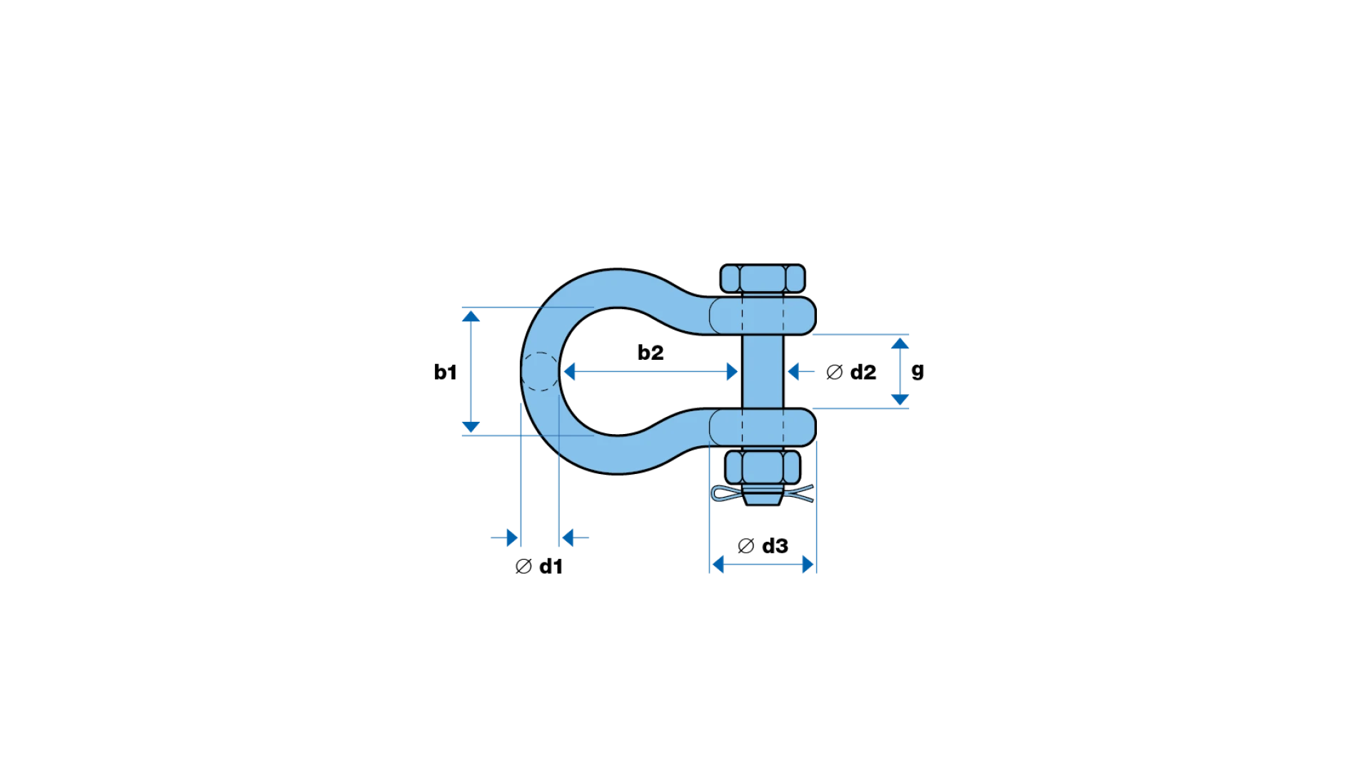 Shackle omega-type with nut and split pin