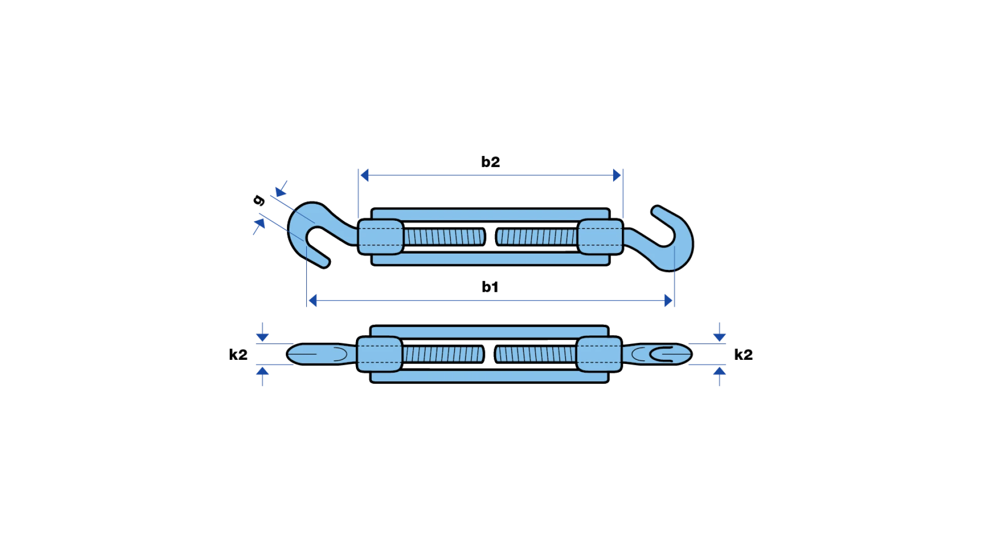Turnbuckle with two hooks  metrisch