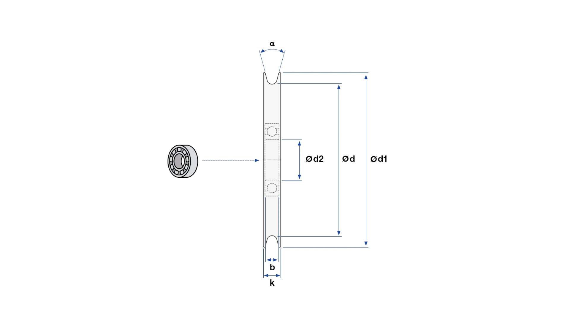 Rope pulley with ball bearing  Ø 260 mm for rope Ø 16.2
