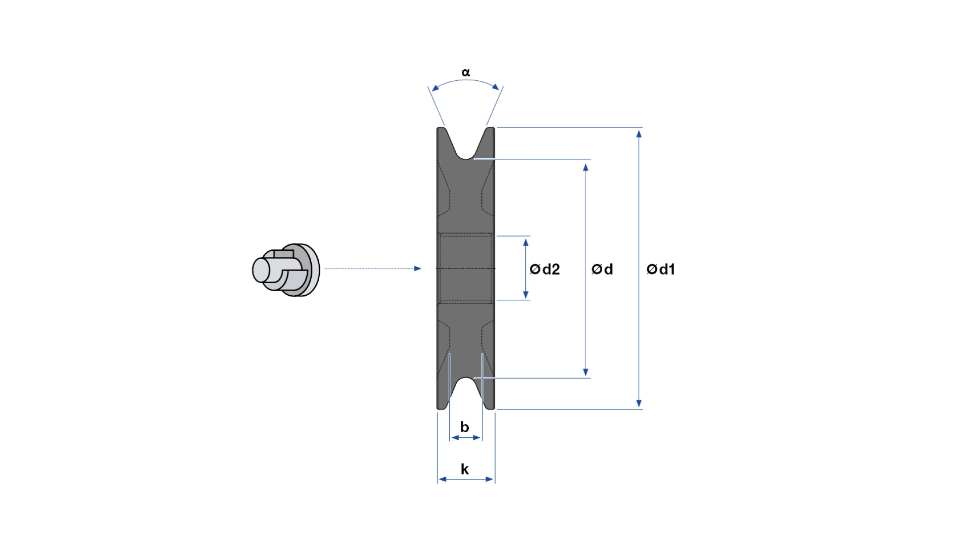 Rope pulley with plain bearing  Ø 170 mm for rope Ø 16.2
