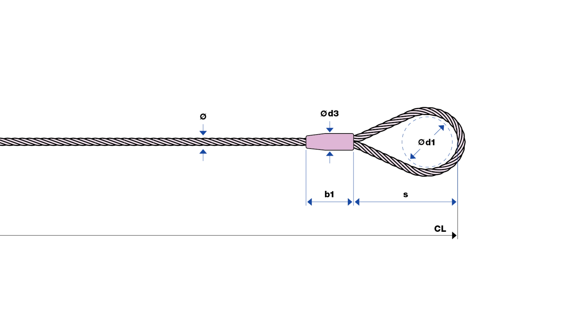 Loop with copper sleeve swaged without thimble