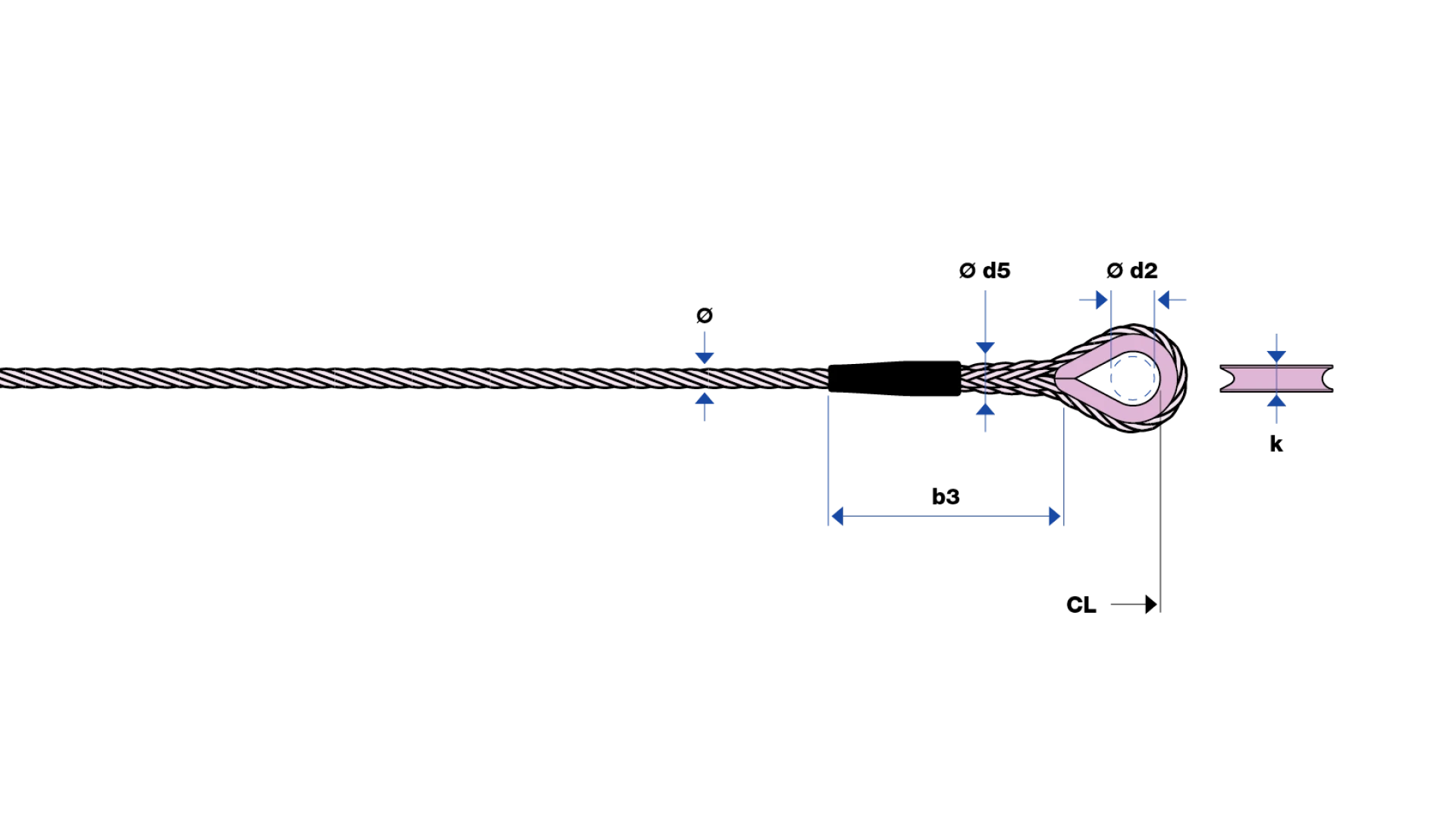 Loop with galvanized thimble and shrink-on tube spliced