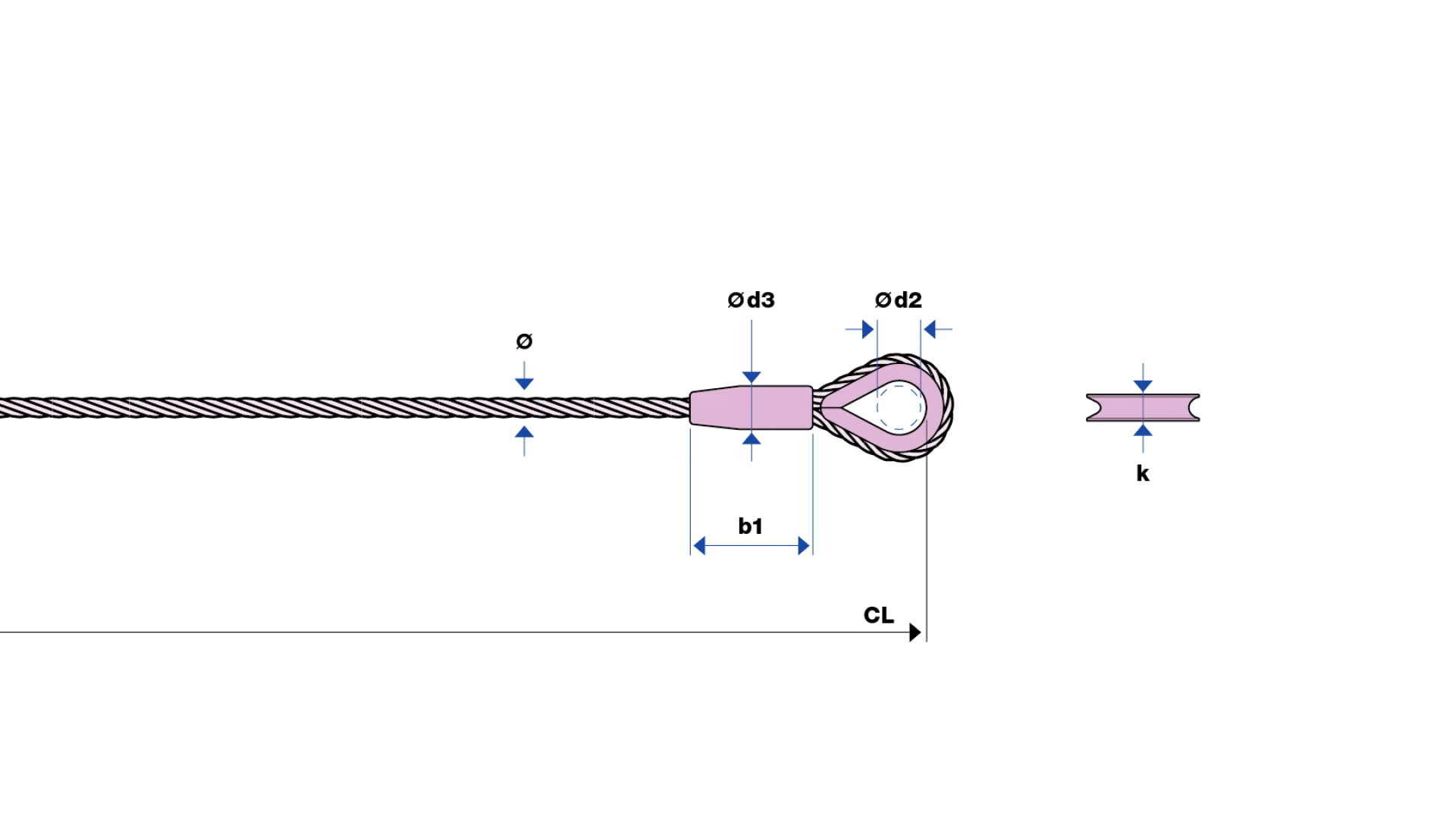 Loop with thimble and copper sleeve swaged