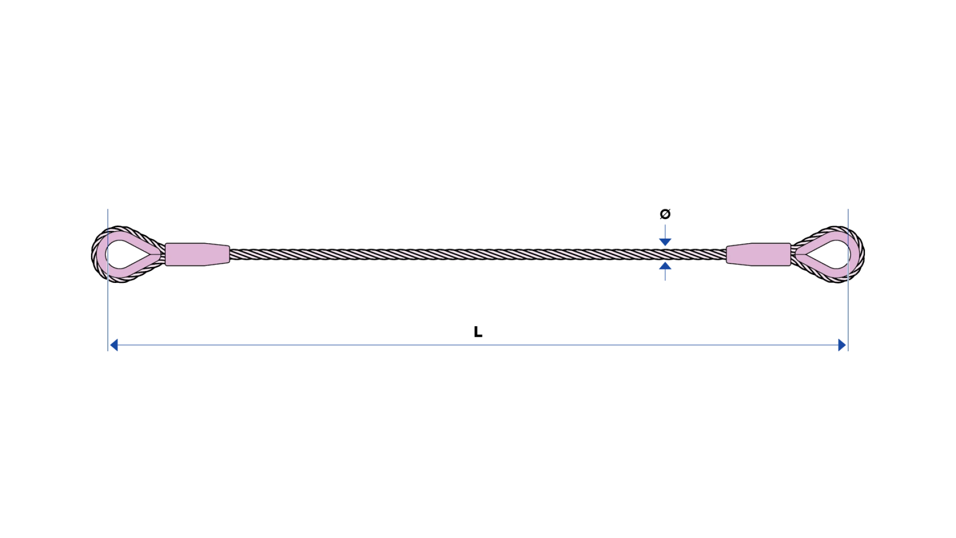 Wire rope sling loop with galvanized thimble on both ends compressed
