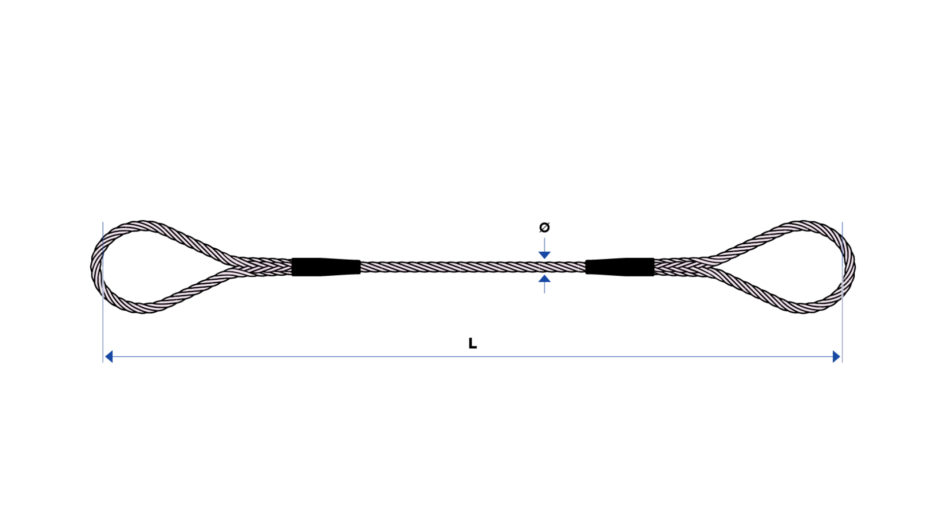 Wire rope sling loop with shrink-on tube on both ends spliced